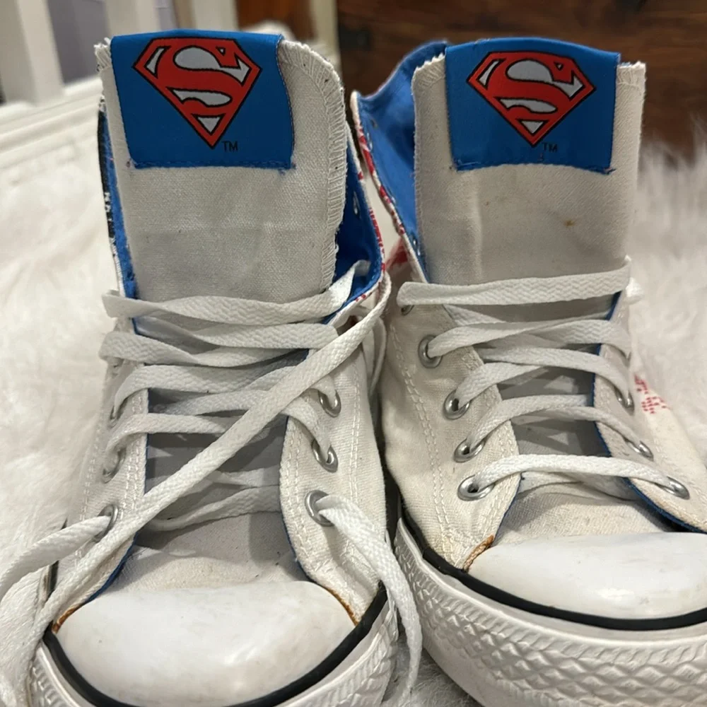 Converse White High-Top Sneakers with Blue & Red Superman Accent